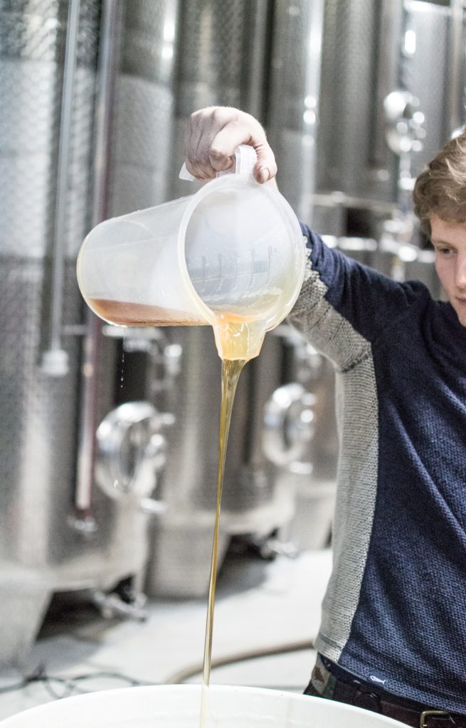 honey being poured in a barrel