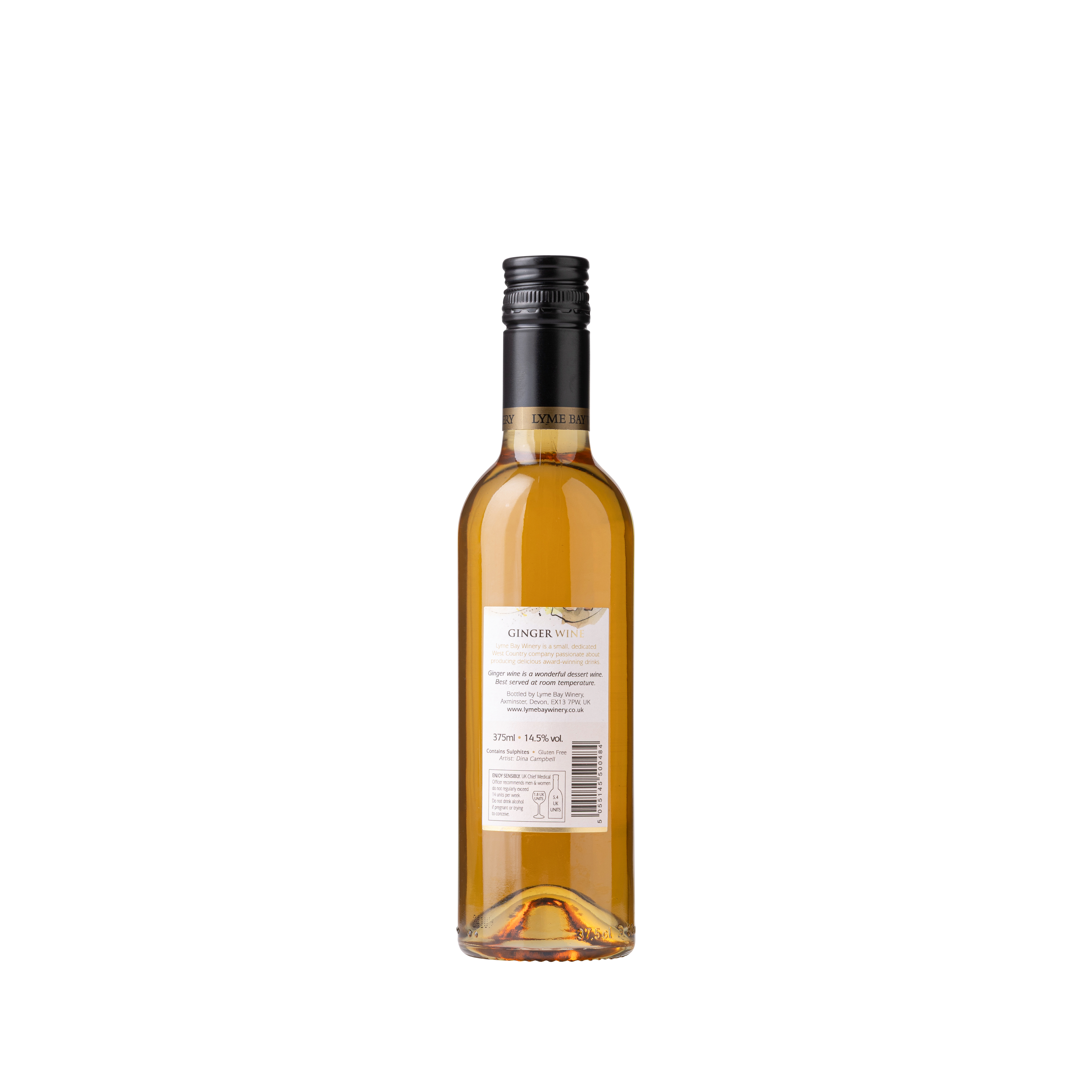 Back of a 375ml bottle of Ginger Wine