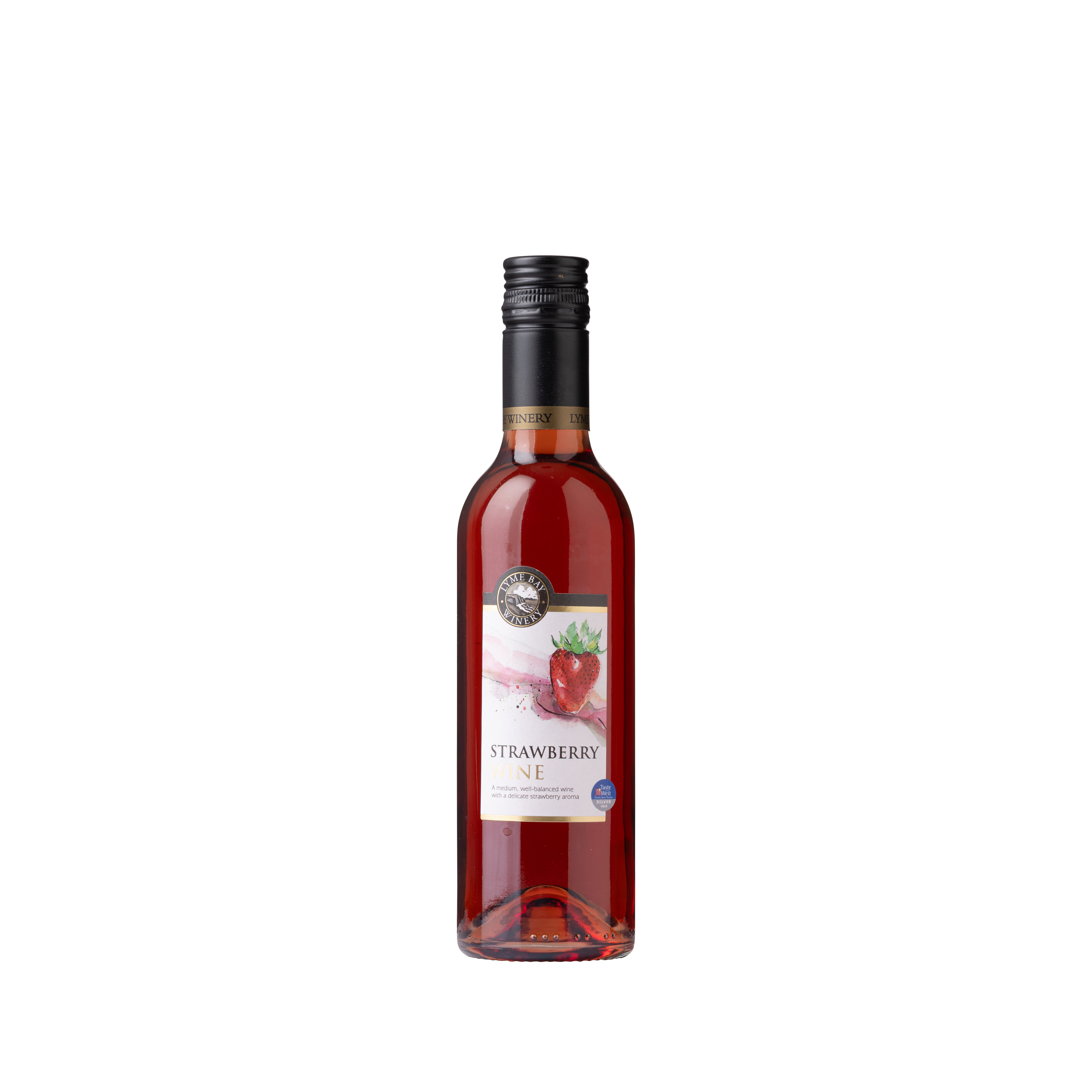 Front face of a 375ml bottle of strawberry wine