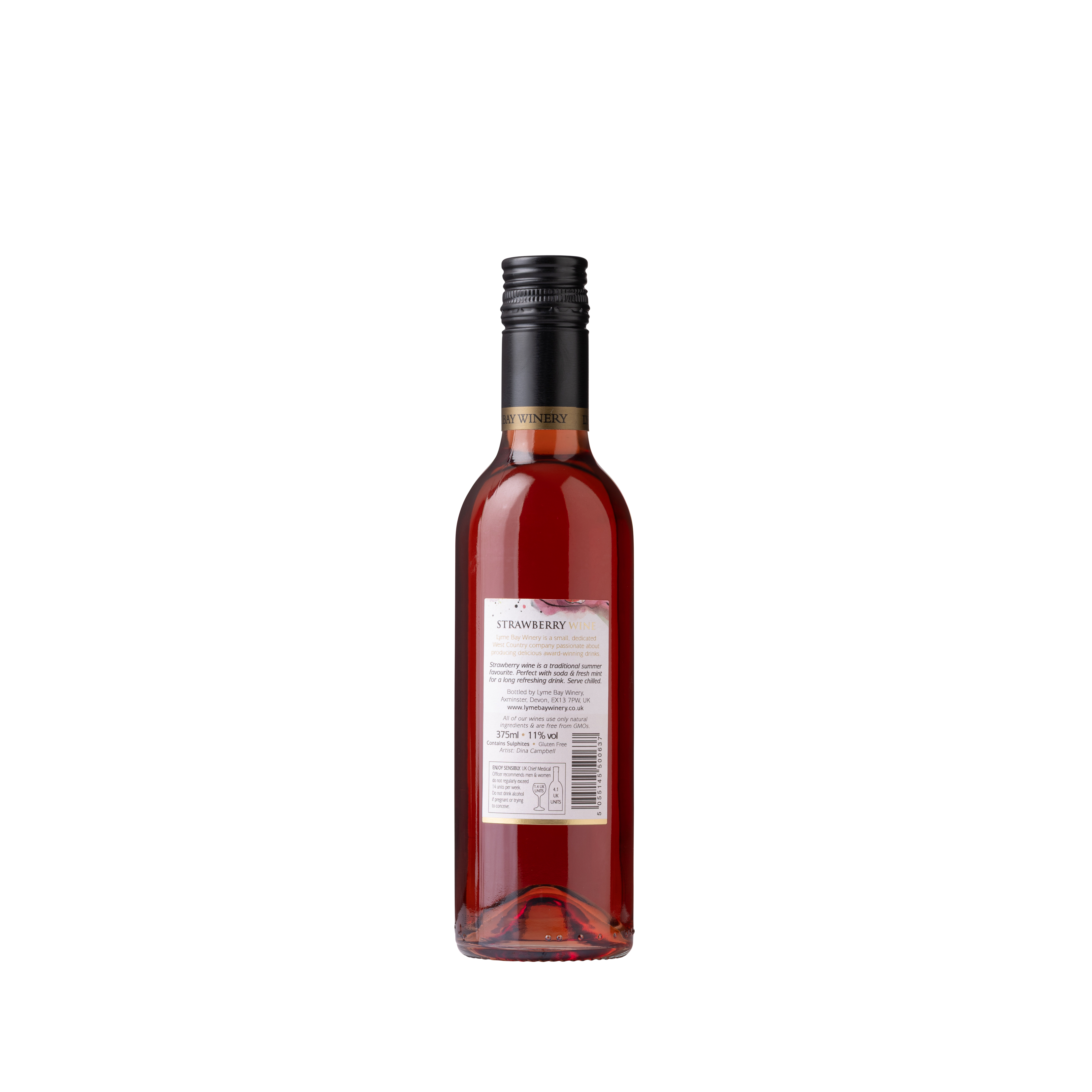 Back face of a 375ml bottle of strawberry wine