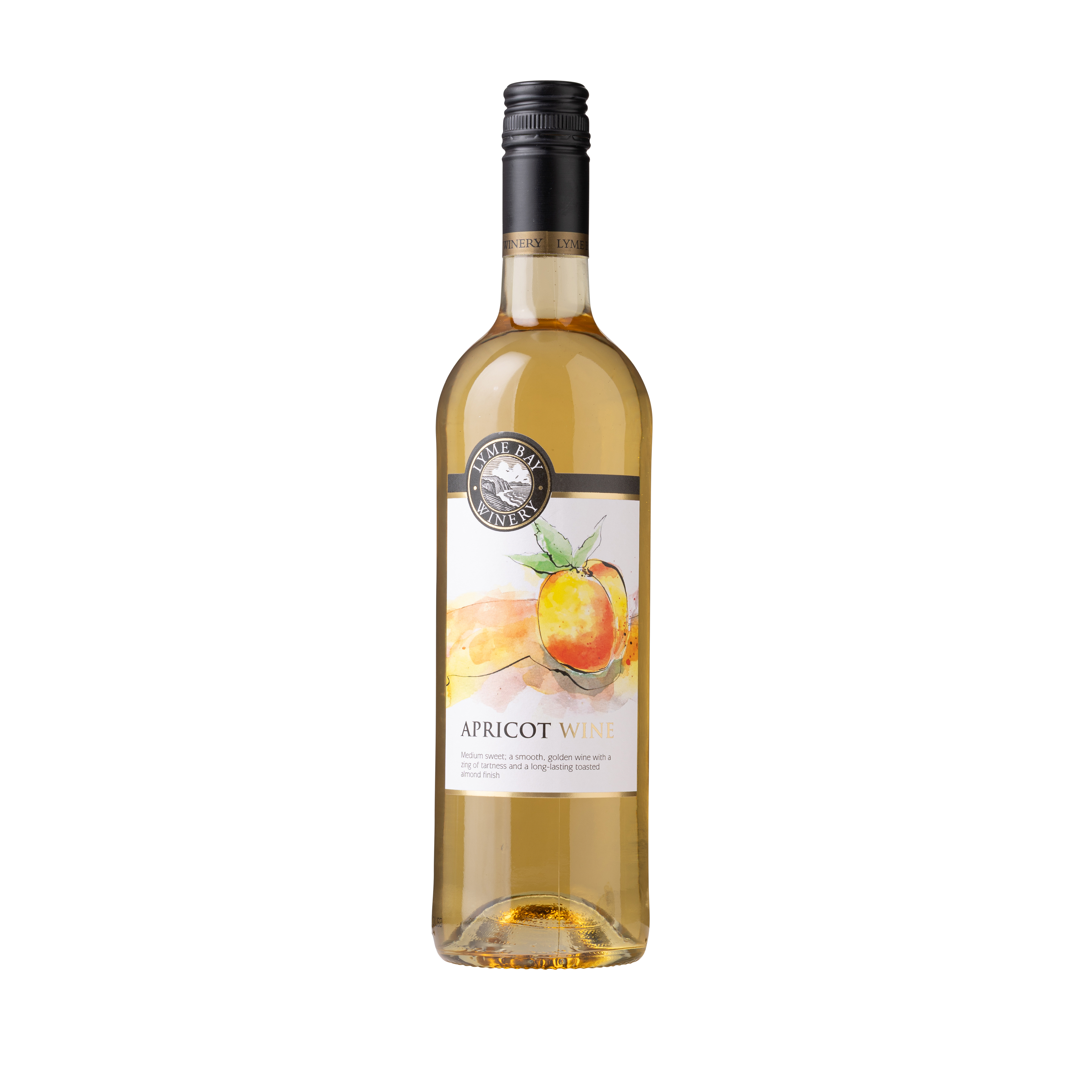 Front of a bottle of Apricot wine