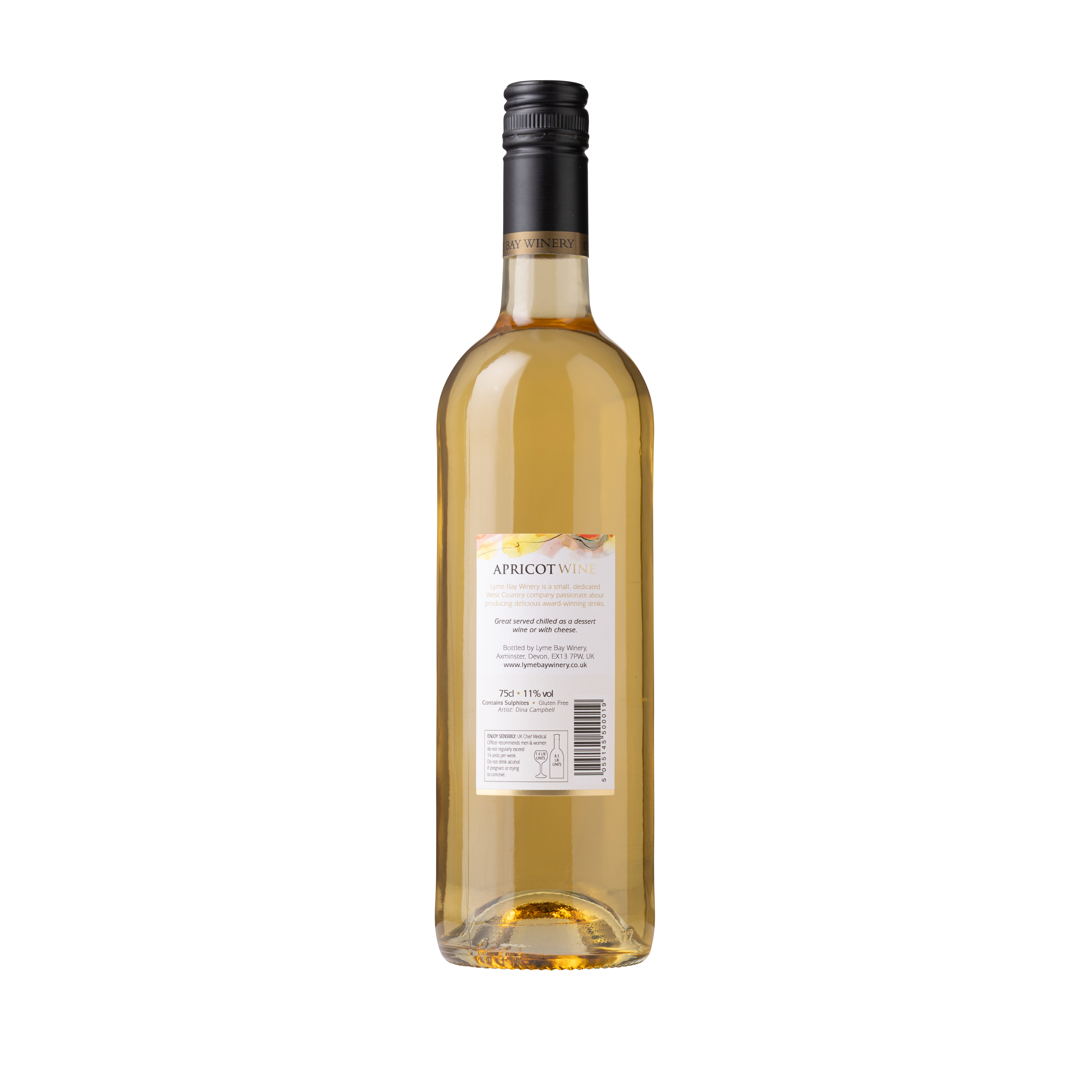 Back of a bottle of Apricot wine