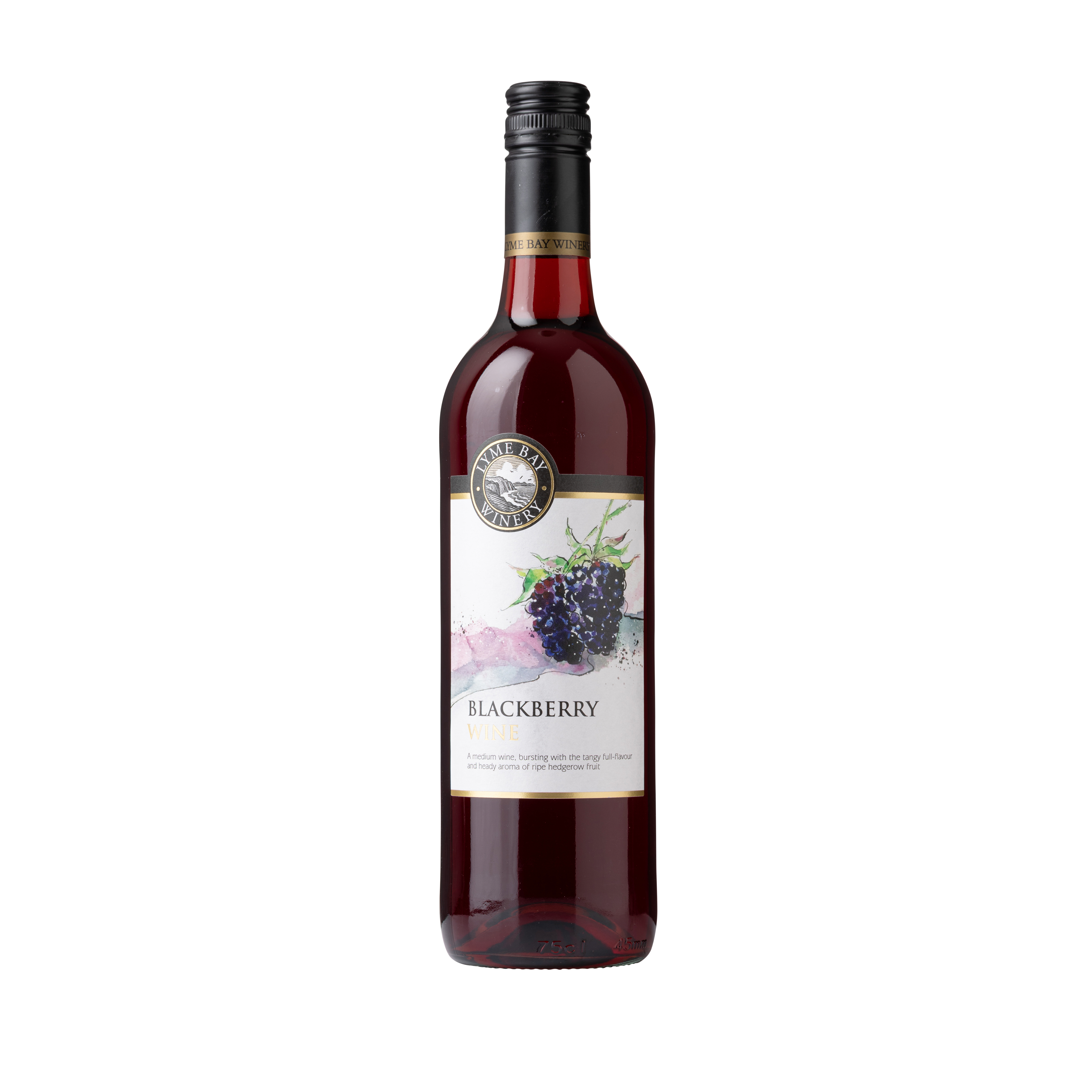 Front of a bottle of Blackberry Wine