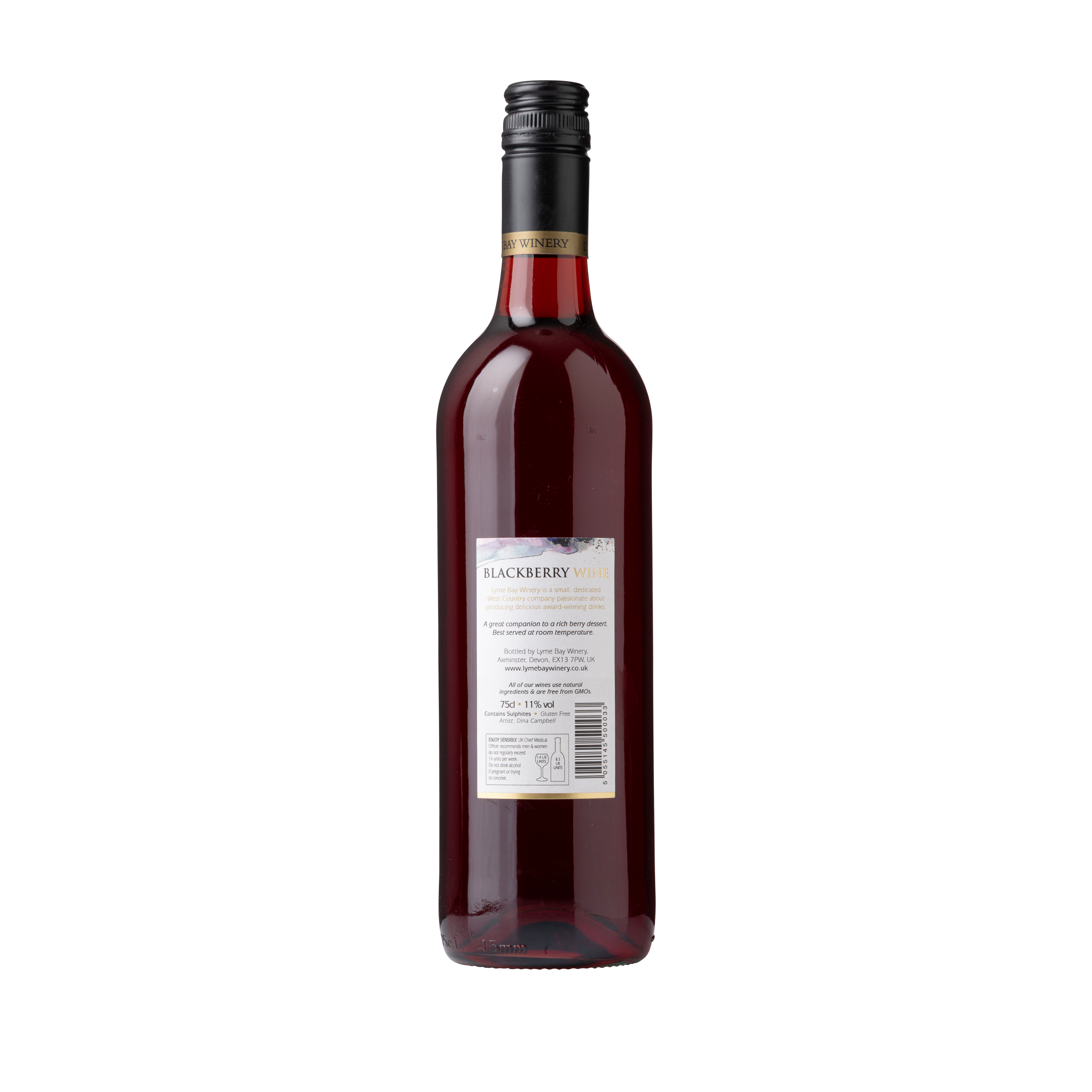 Back of a bottle of Blackberry Wine