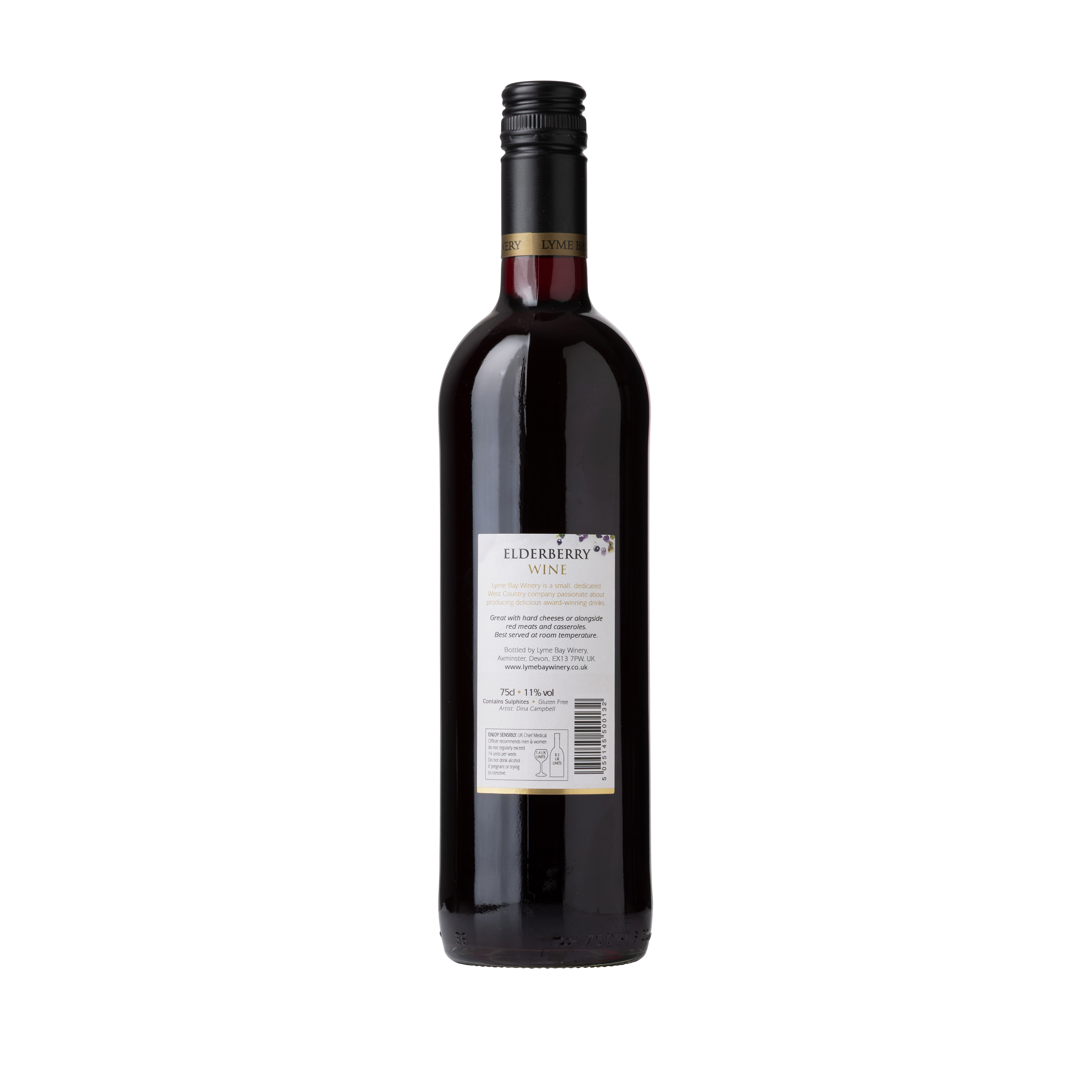 Back of a bottle of elderberry wine