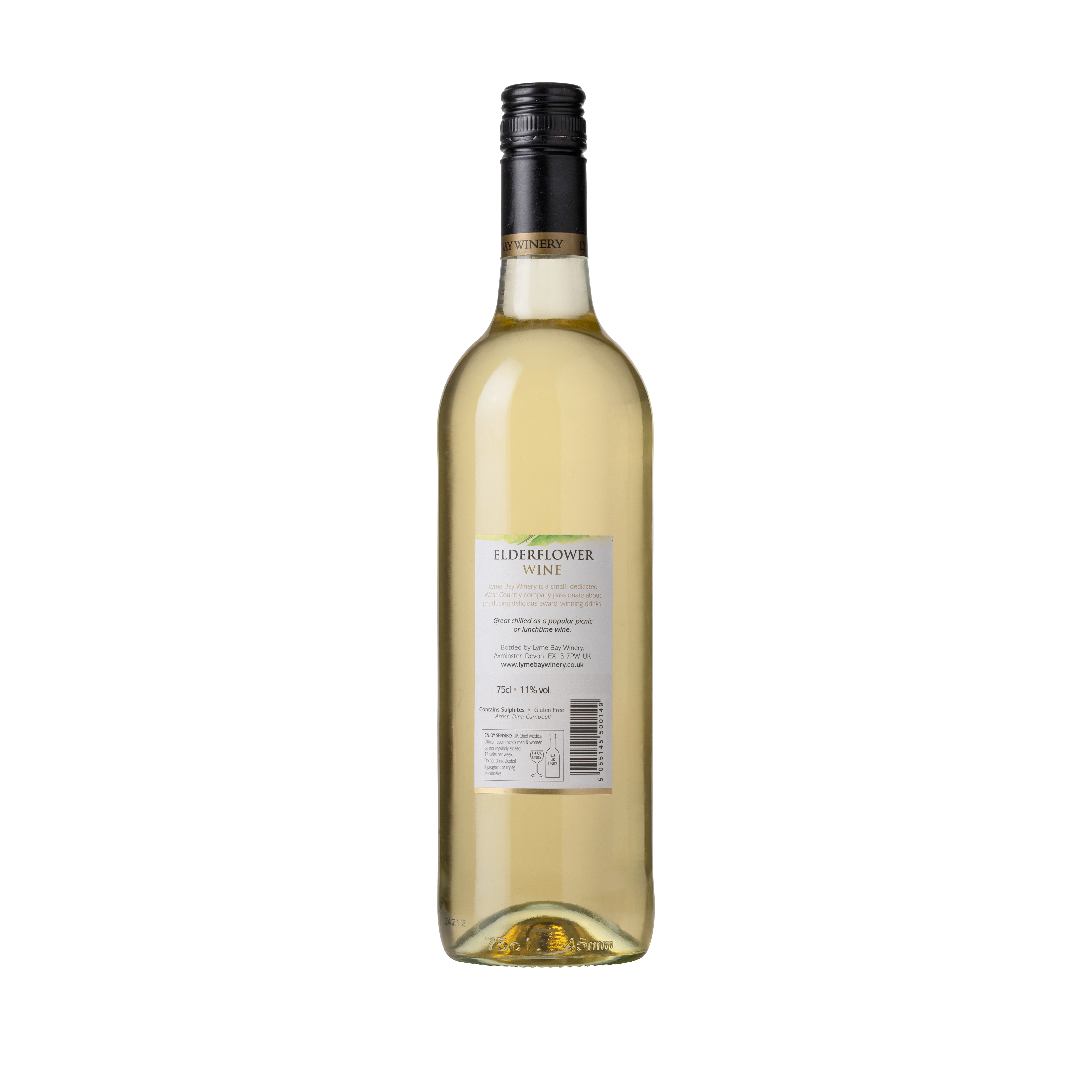 Back of a bottle of Elderflower wine
