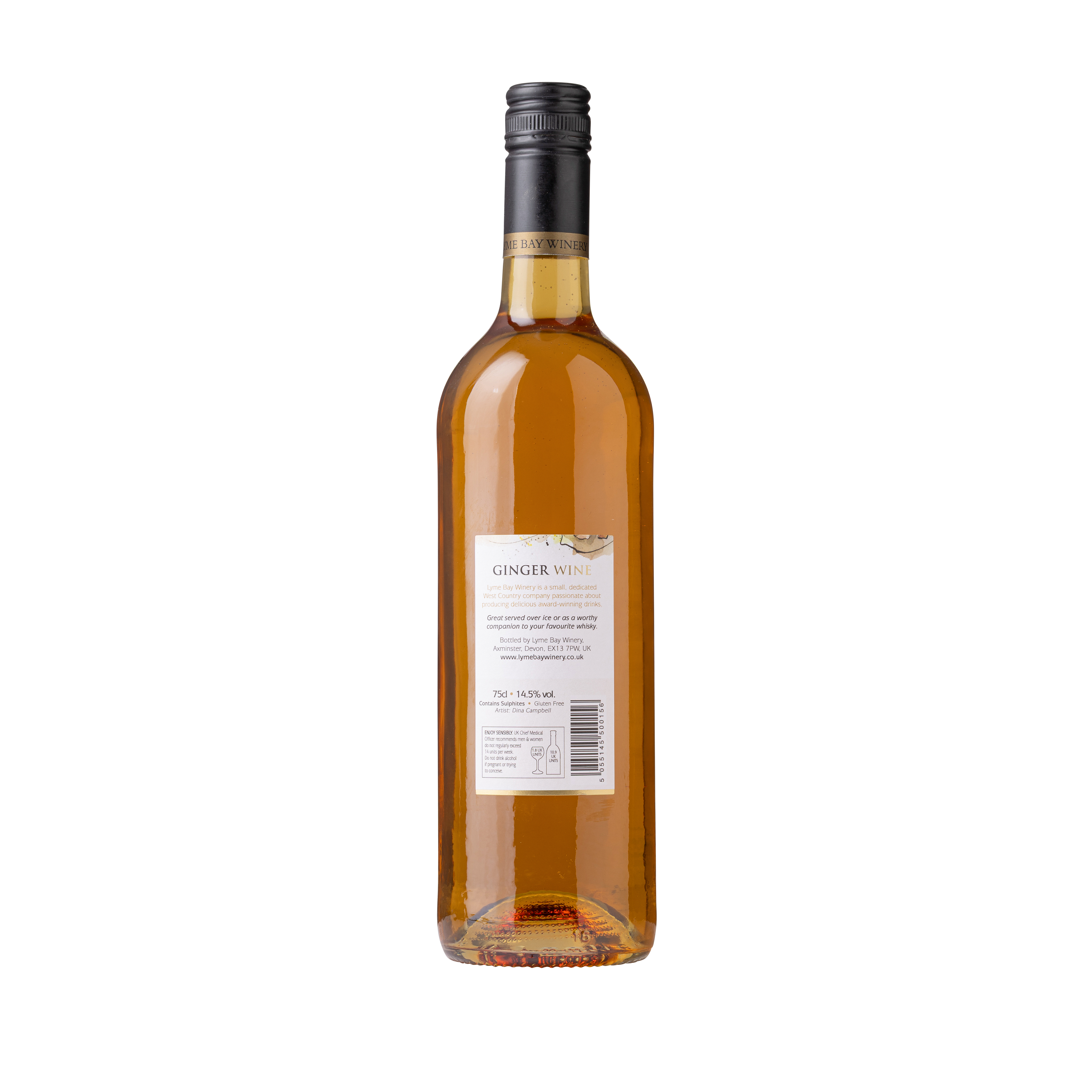 Back of a bottle of Ginger wine