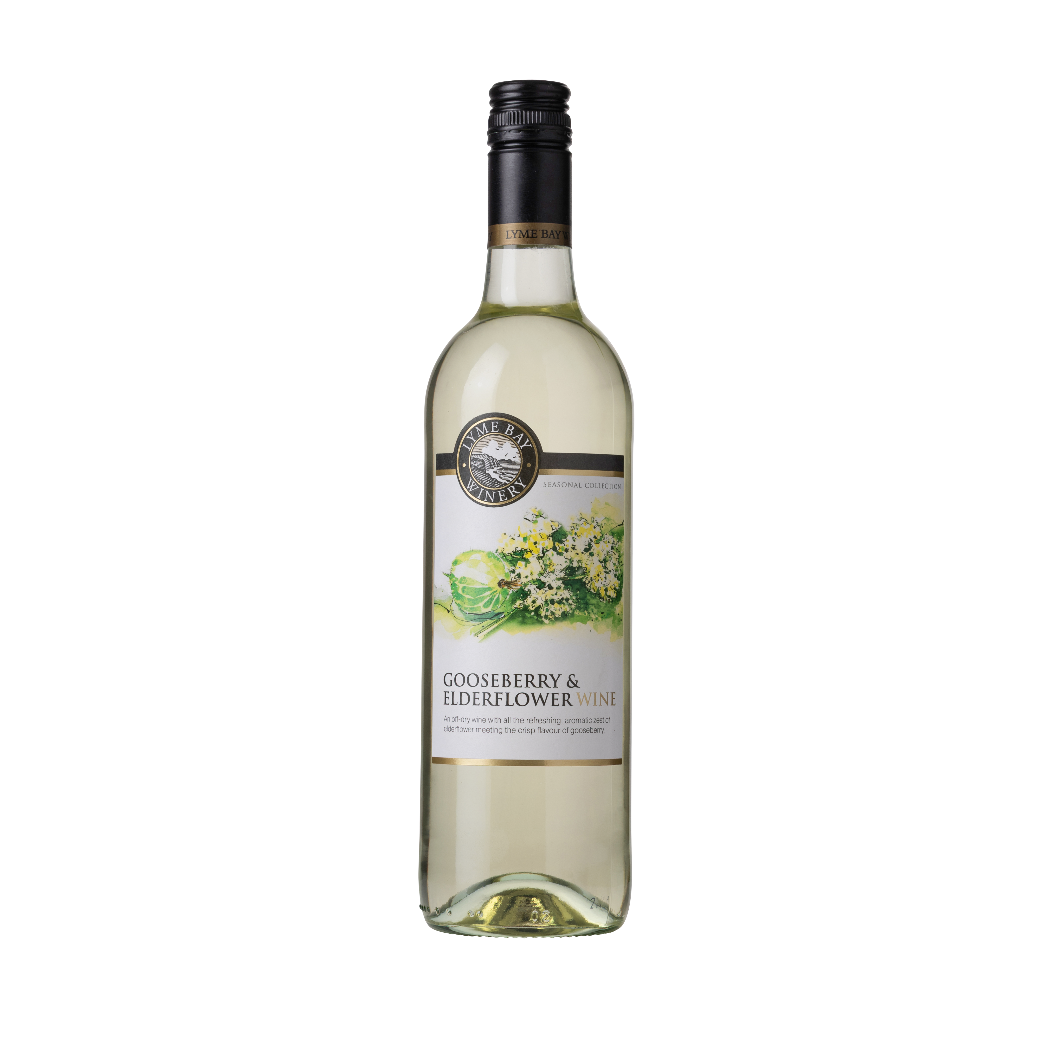 Front of a gooseberry & Elderflower Wine