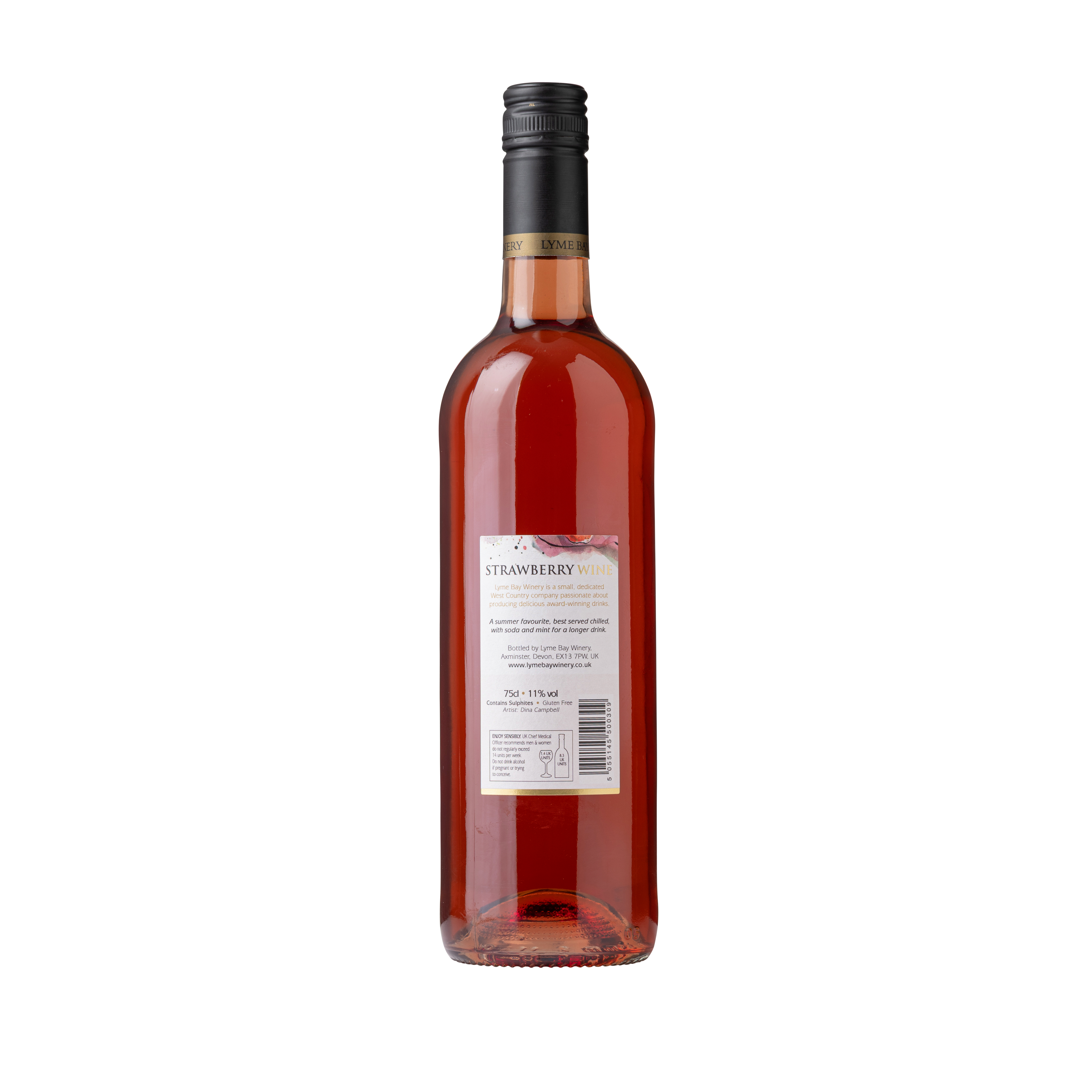 Back of a bottle of Strawberry wine