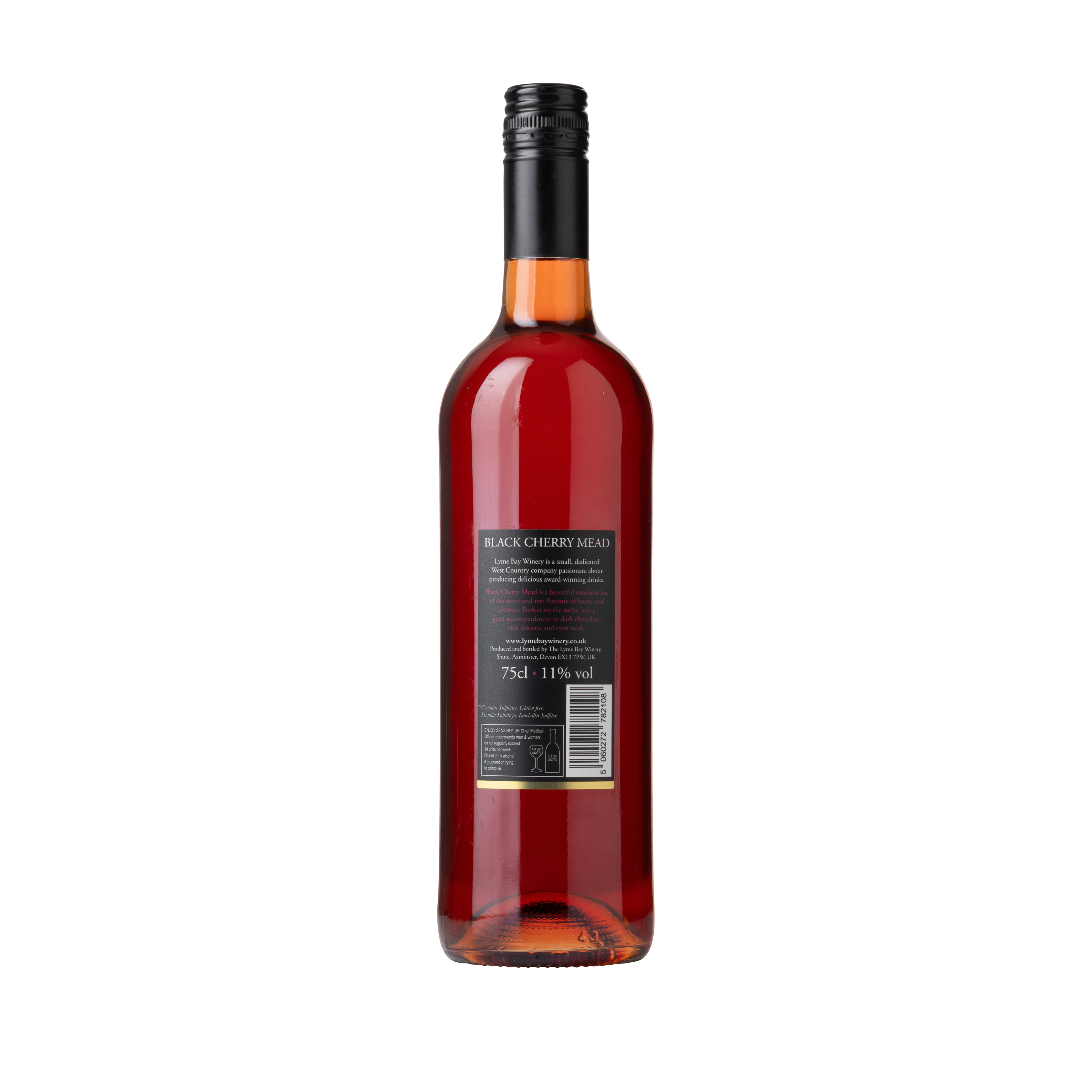 Back of a bottle of Black cherry mead