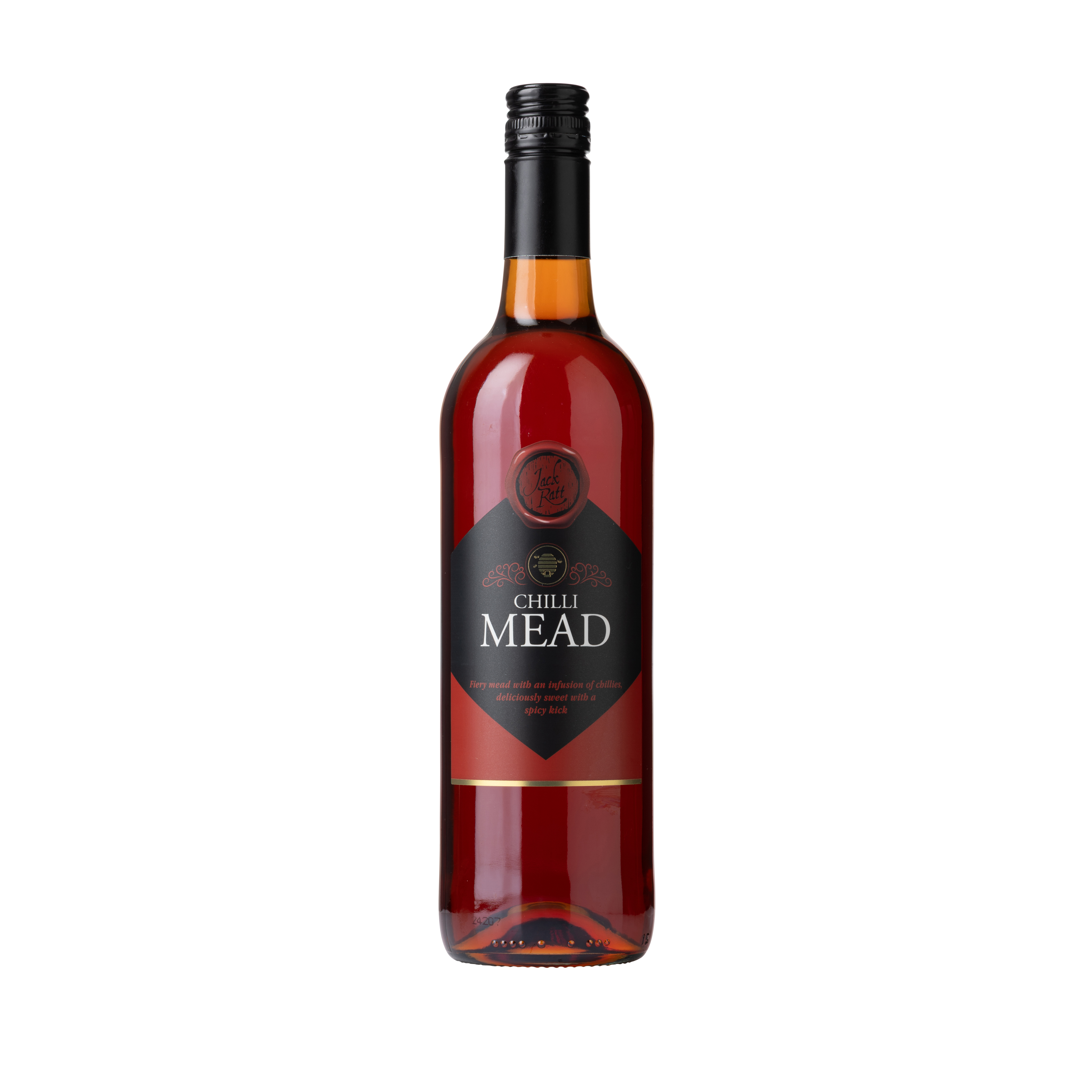Front of a bottle of chilli mead