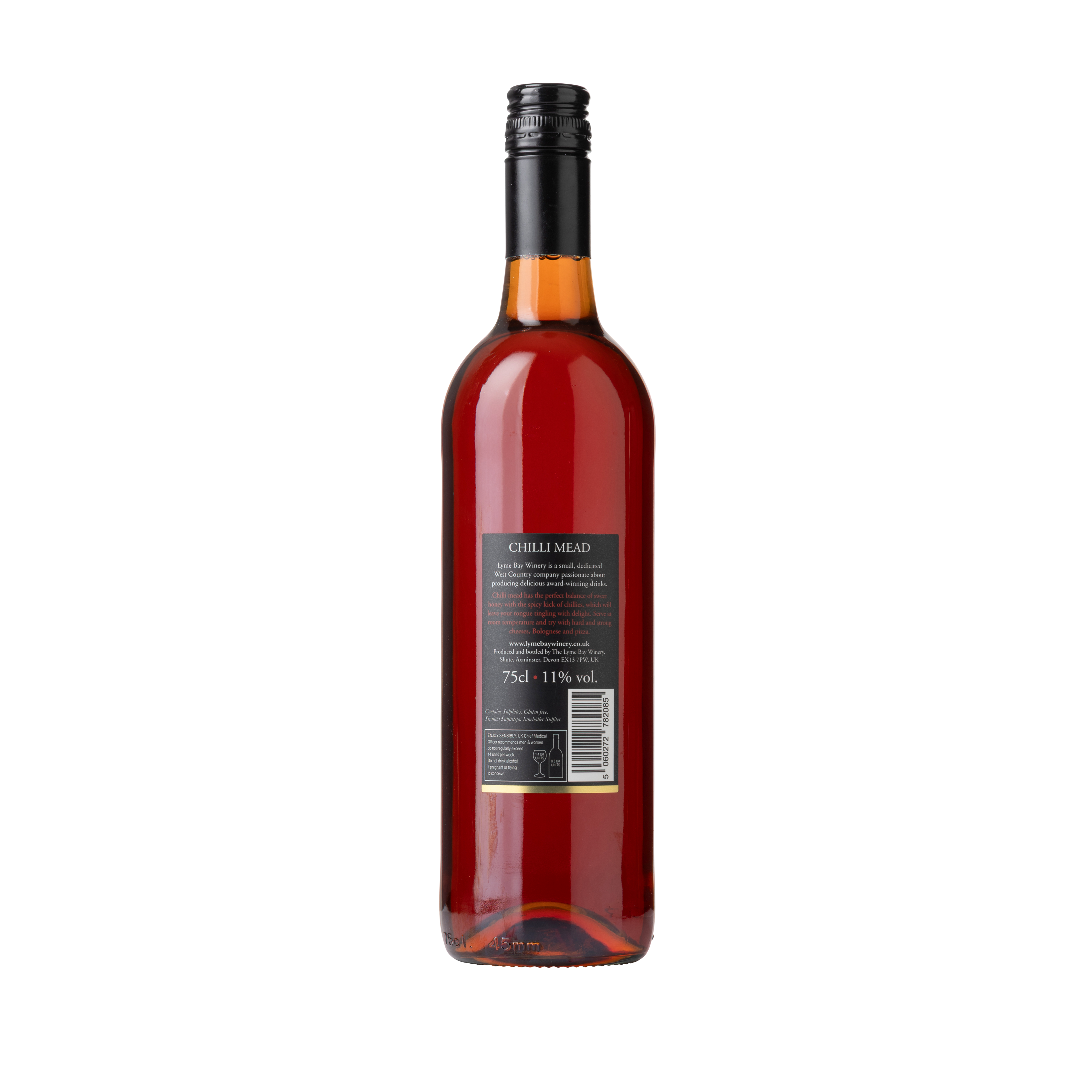 Back of a bottle of chilli mead