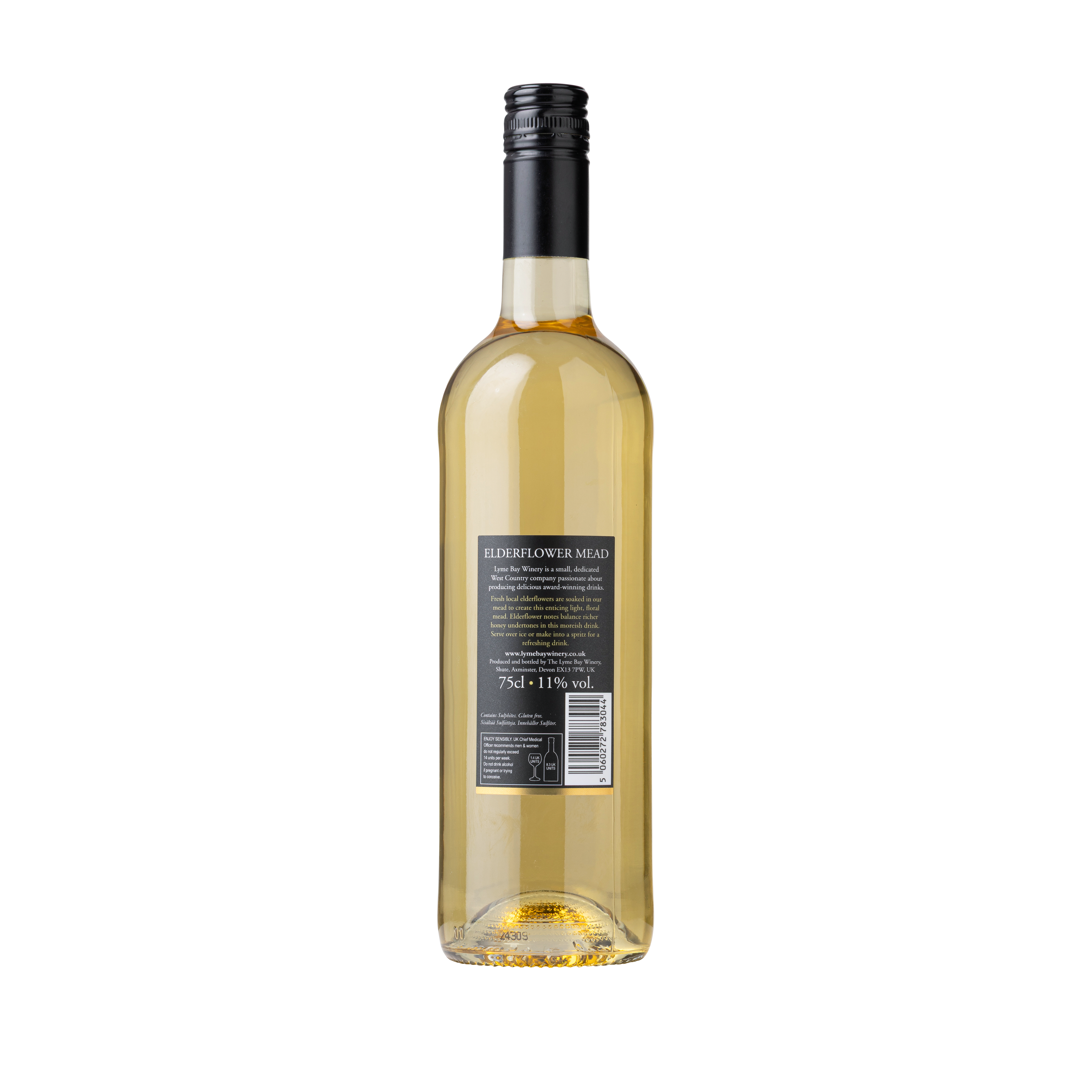 Back of a bottle of elderflower mead