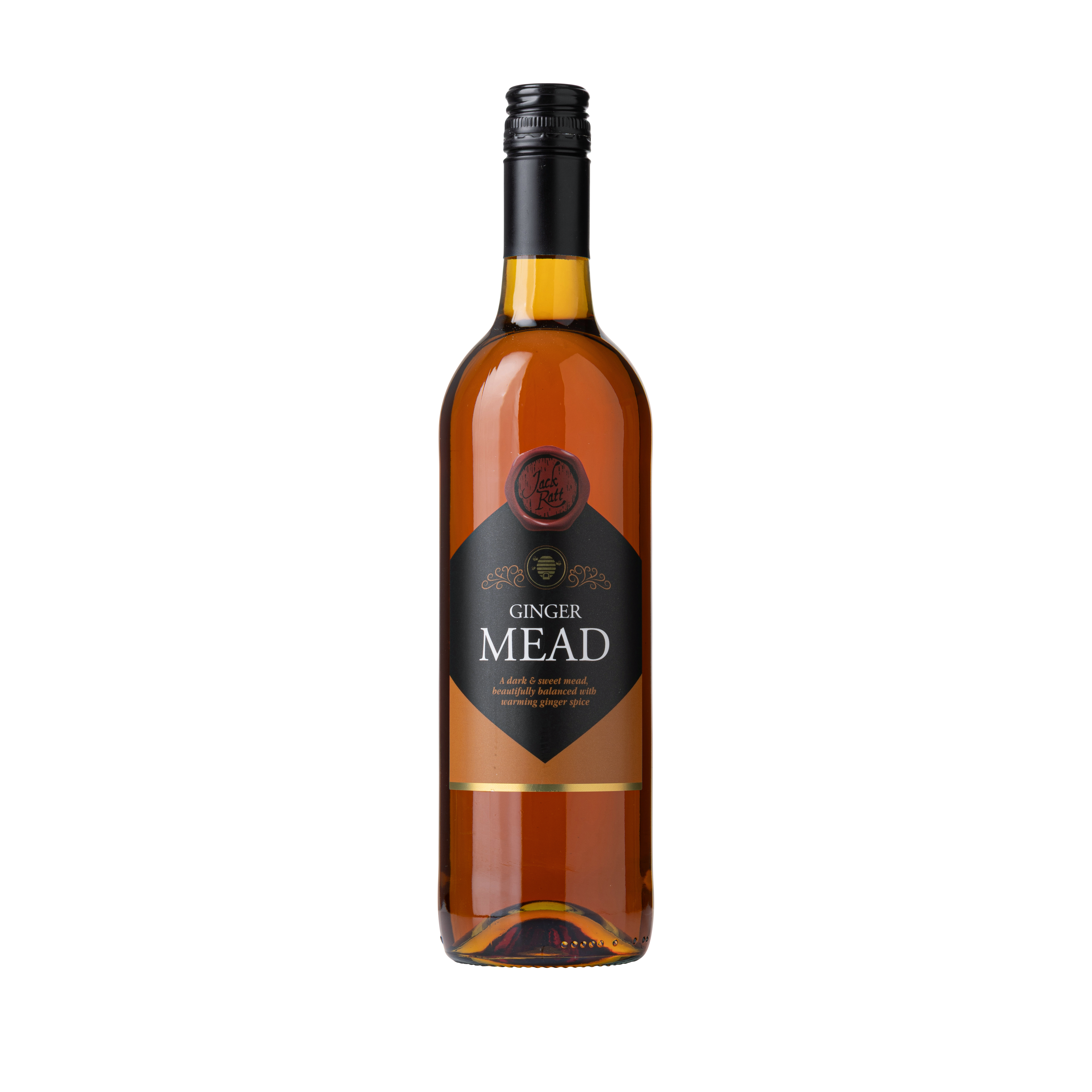 Front of a bottle of Ginger mead