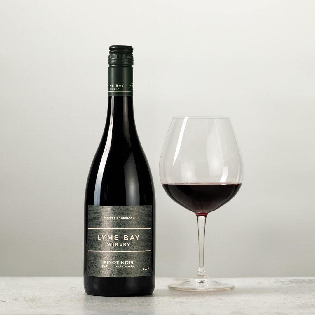 bottle of pinot noir wine next to a glass